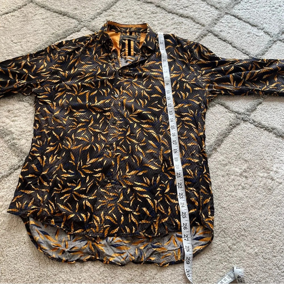 Buckle Eight X Flocked Polka Dot Shirt black tan navy button front medium - Picture 9 of 9